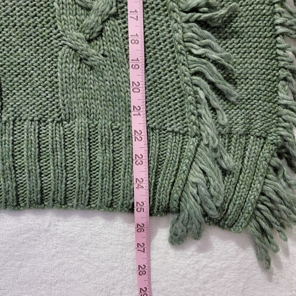 Betty Betty Wool Blend Fringe Poncho Turtleneck Sweater Green Chunky Knit L - Picture 13 of 13